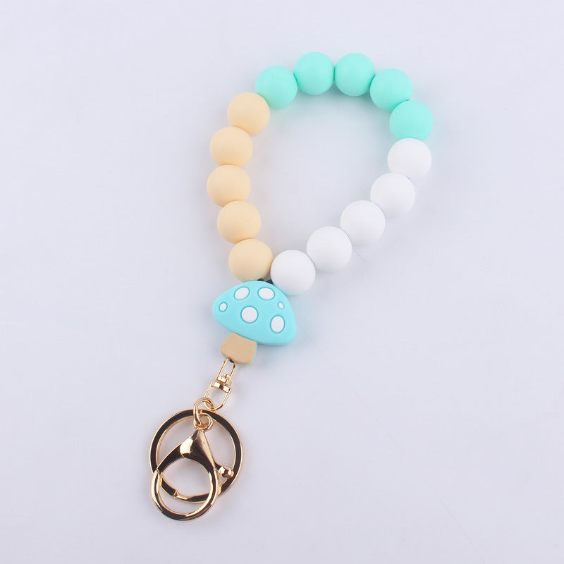 Wholesale Cartoon Silicone Mushroom Beaded Wrist Keychain